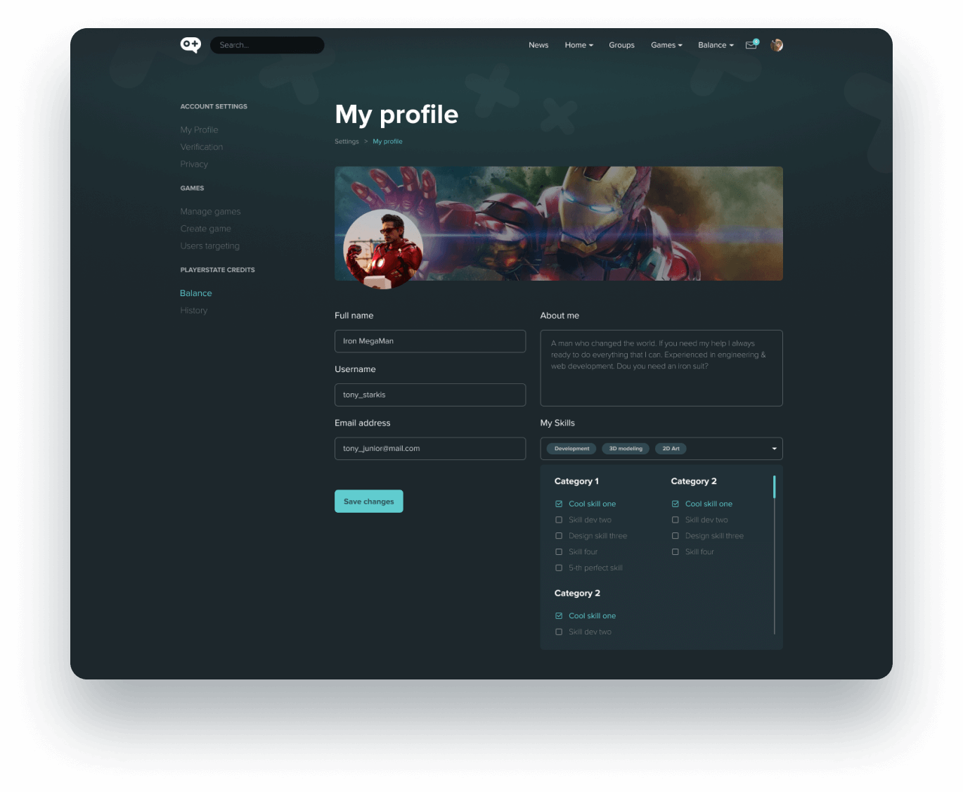 players account page design