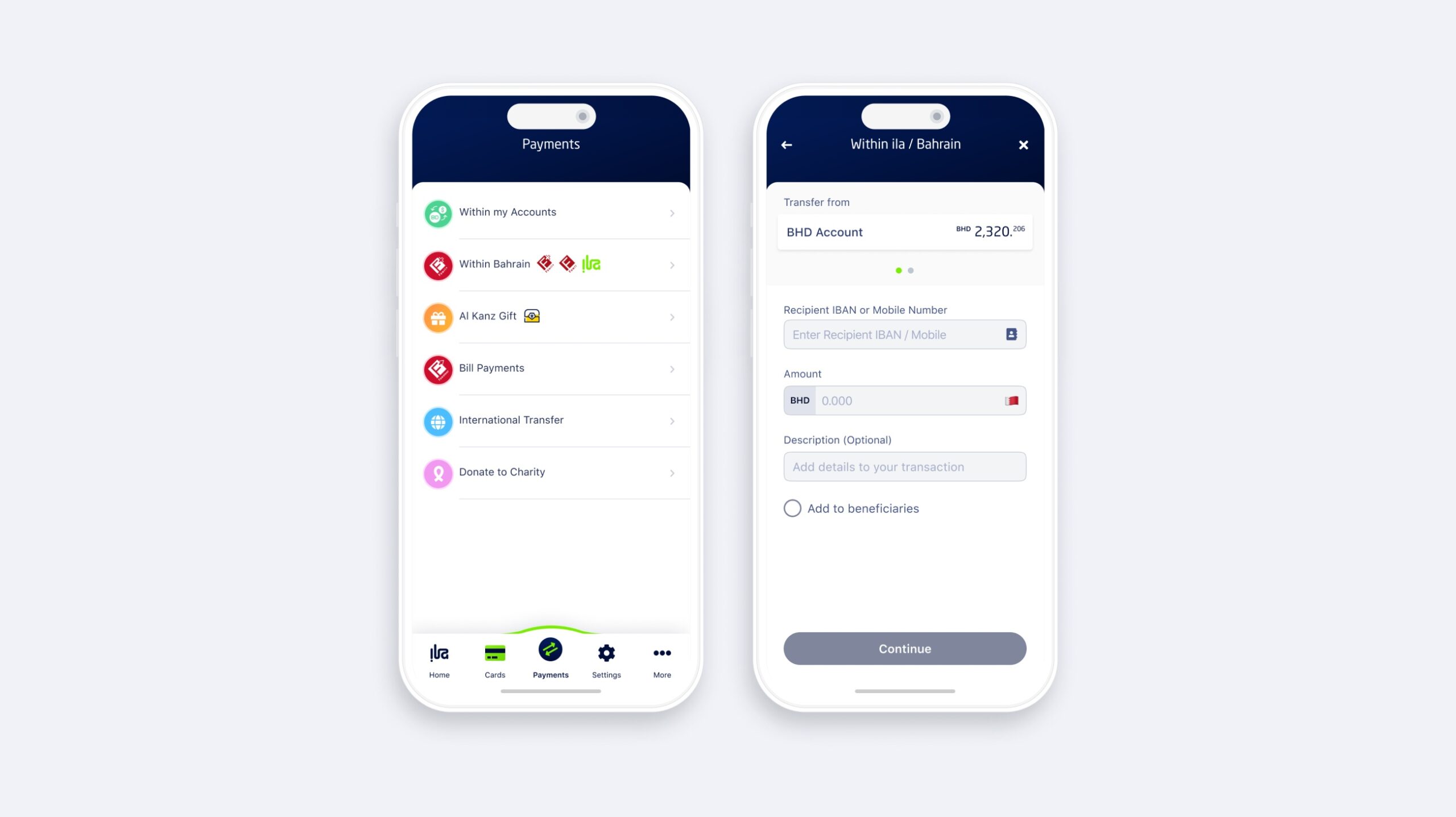 payment app design for Ila Bank