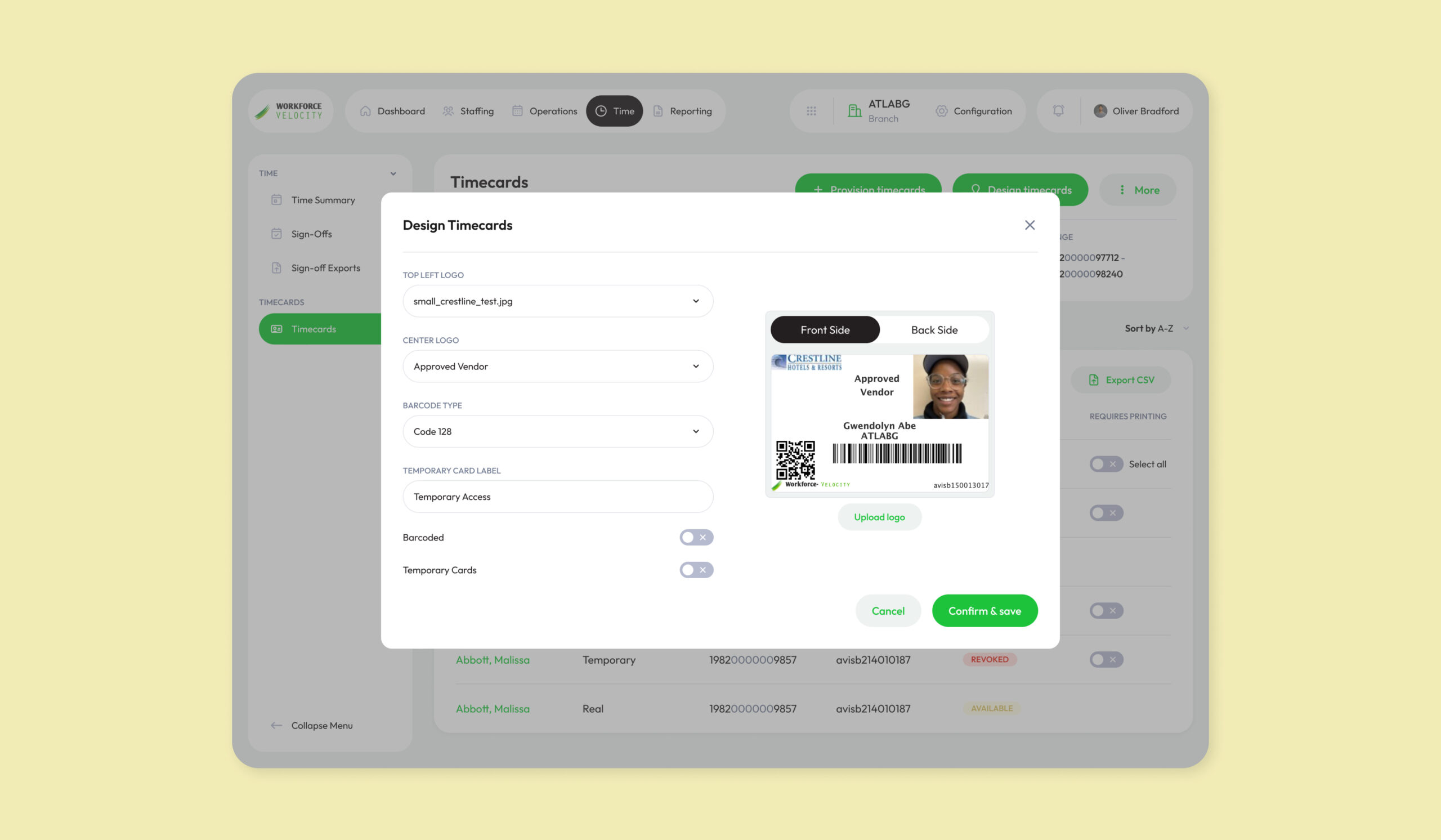 timecards design dashboard