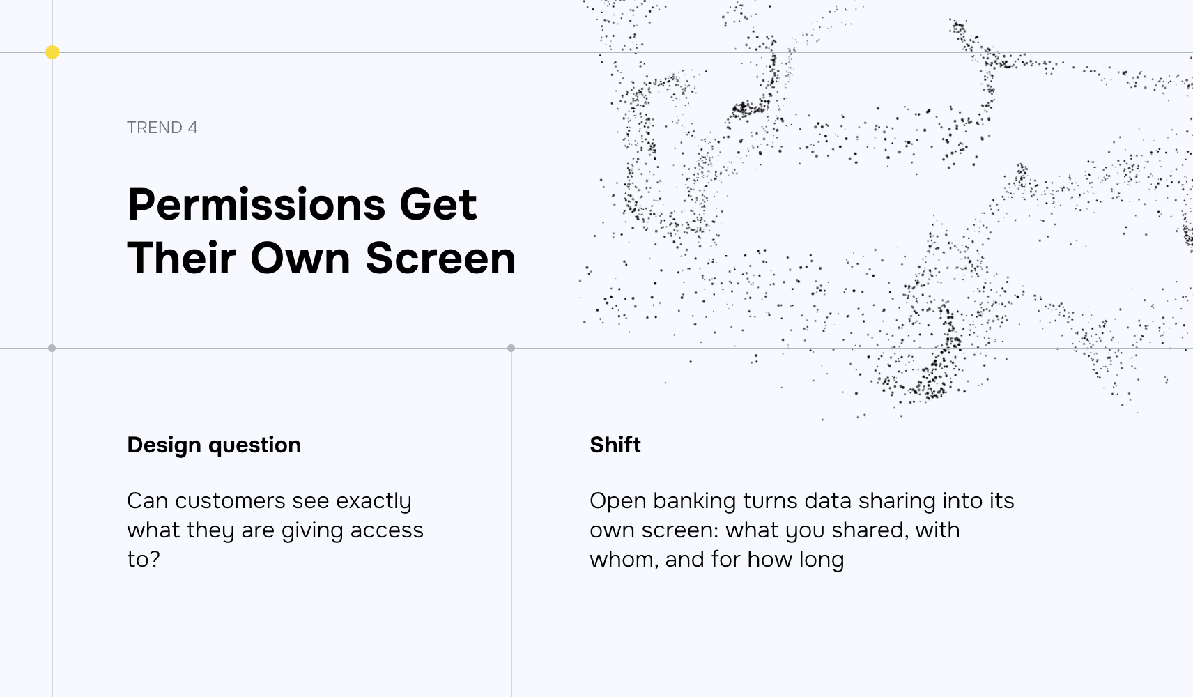 Image: Permissions Get Their Own Screen A mobile screen interface showing Open Banking permission settings, shared data categories, and access duration controls.